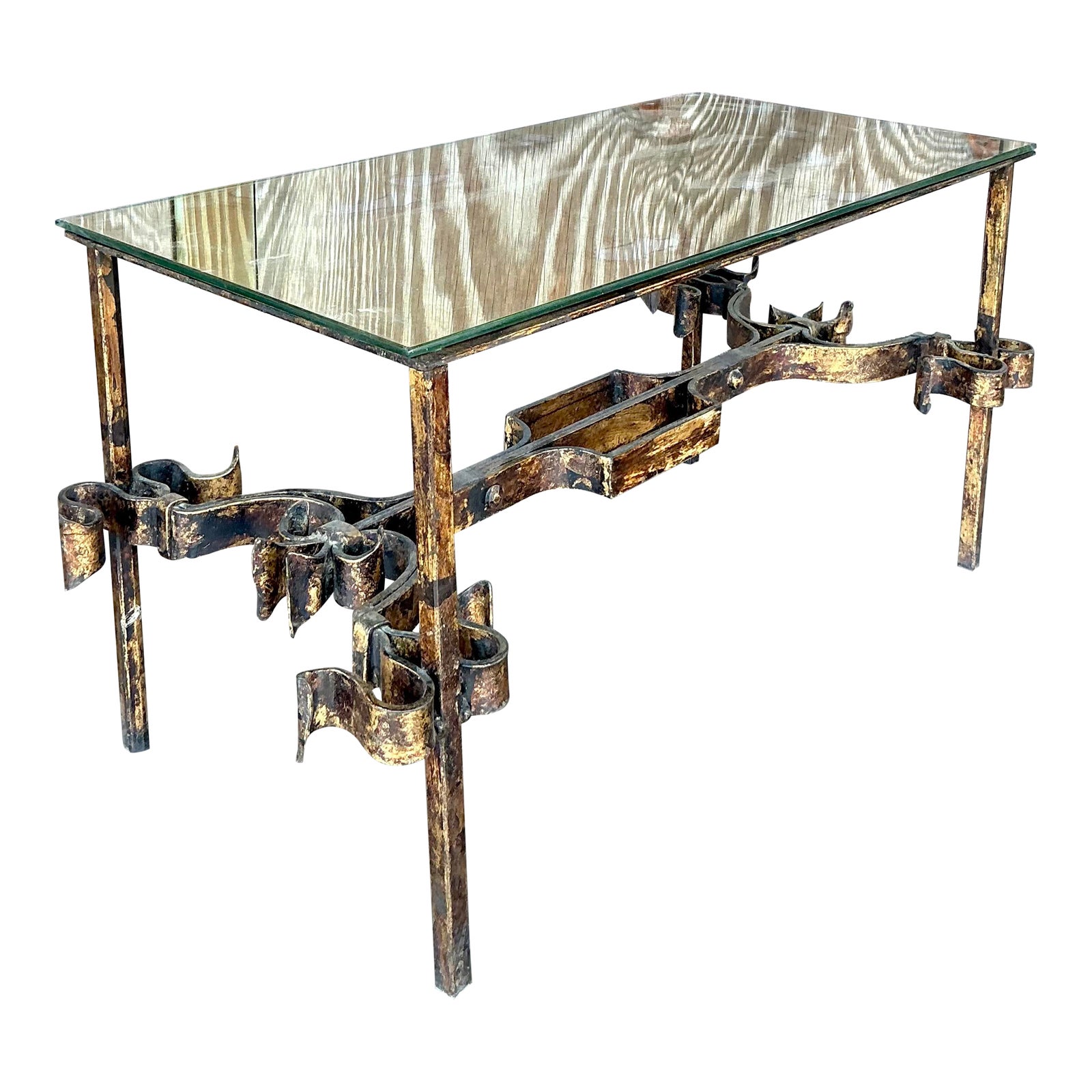 Vintage Regency Gilt Tipped Wrought Iron Coffee Table | Chairish