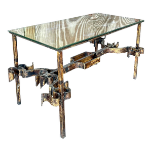 Vintage Regency Gilt Tipped Wrought Iron Coffee Table