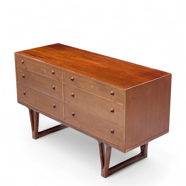 Mid 20th Century Helge Vestergaard-Jensen for Peder Pedersen Mid Century Sculptural Danish Teak 6 Drawer Dresser For Sale - Image 9 of 9