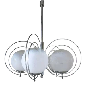 1960s Goffredo Reggiani Globes Murano Glass and Chrome Chandelier