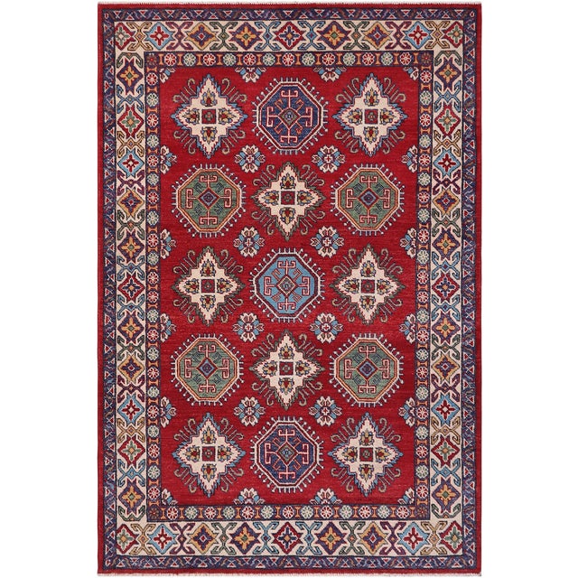 Beige Southwestern Kazak Rustic Red/Beige Wool Rug - 4'1''x6'0'' For Sale - Image 8 of 10