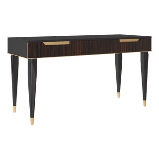 Italian Art Deco Makassar Ebony Console Table With Gold Leaf Accents For Sale