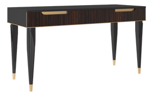 Italian Art Deco Makassar Ebony Console Table With Gold Leaf Accents