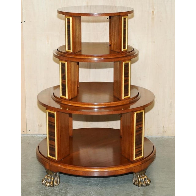 Hollywood Regency Satinwood & Walnut Revolving Bookcase Table with Lions Paw Feet For Sale - Image 3 of 18