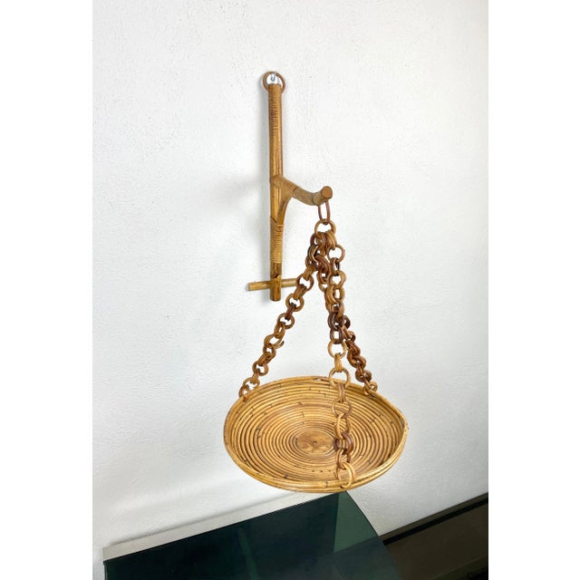 Rattan & Bamboo Wall Stand Flower Plant Holder, Italy, 1960s For Sale - Image 4 of 15
