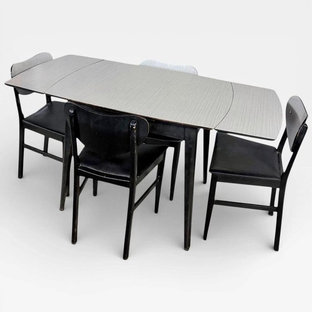 Mid-Century Space Age Monochrome Formica Drop Leaf Extending Dining Table and Chairs, 1960s For Sale - Image 9 of 11