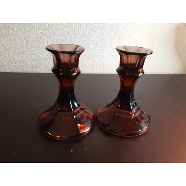 1970s Amethyst Glass Candle Holders - Set of 2 For Sale - Image 4 of 5