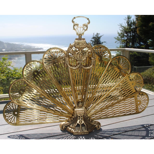 Brass Vintage Brass Fireplace Screen Expandable Fan For Sale - Image 8 of 8