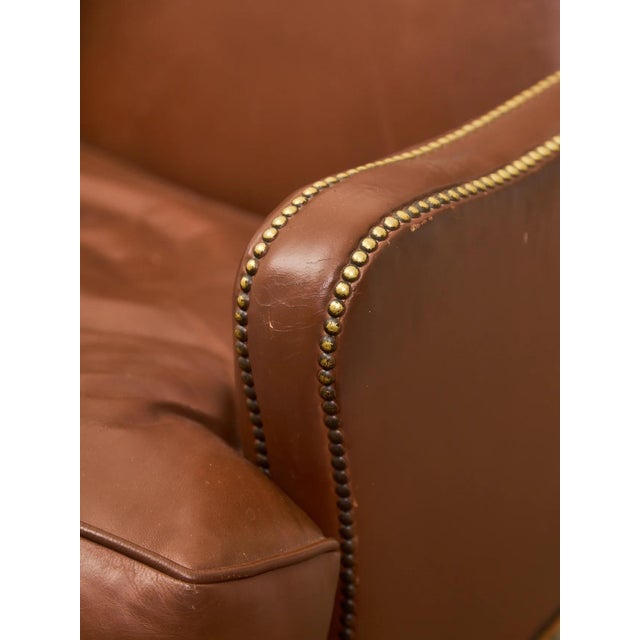 Mid 20th Century Traditional Leather Bergère Armchair With Nailhead Trim For Sale - Image 10 of 12