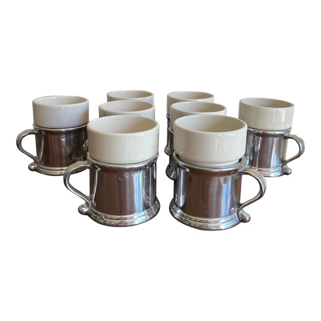 1960s Wilton Armetale Cups With Ceramic Inserts- 16 Pieces For Sale