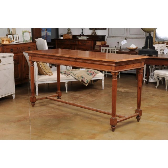French Louis XVI Style 20th Century High Bar Pine Table With Cylindrical Legs For Sale - Image 4 of 13