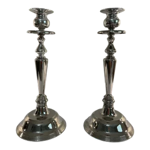 Mid-Century Modern Tall Silverplated Candlesticks - a Pair