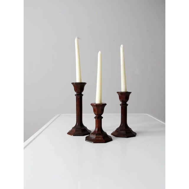 Vintage Wood Candlestick Holders Set of 3 For Sale - Image 4 of 11