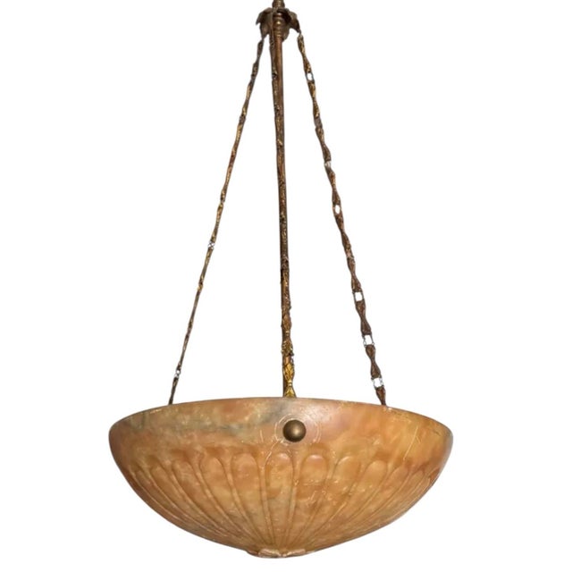 Antique Alabaster Marble Pendant Light Fixture Chandelier.