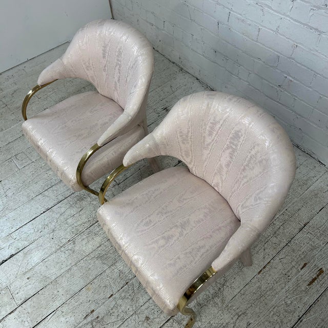 Pair of Carson’s Art Deco Hollywood Regency Brass Arm Cantilever Chairs For Sale - Image 10 of 12