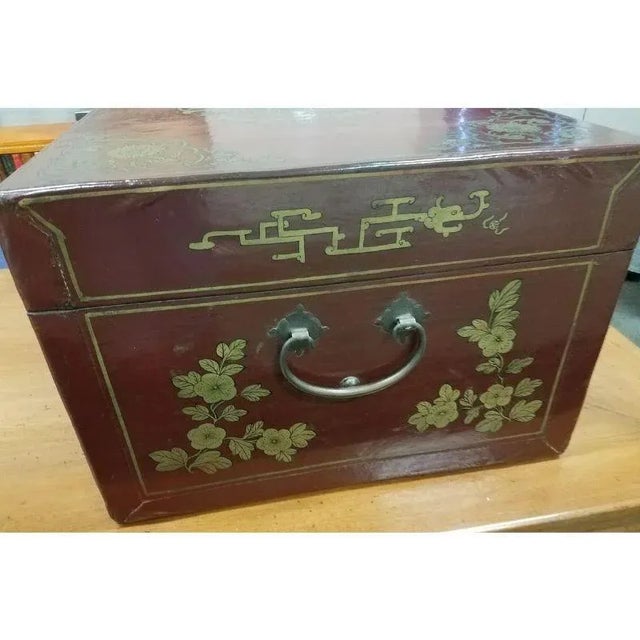 Red Antique Chinese Red Lacquered Leather Chest For Sale - Image 8 of 11