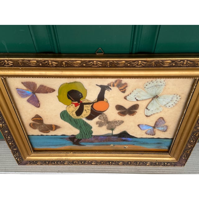 Mid 20th Century Vintage African Folk Art Iridescent Morpho Butterfly Wing Mosaic Made in Brazil For Sale - Image 5 of 15