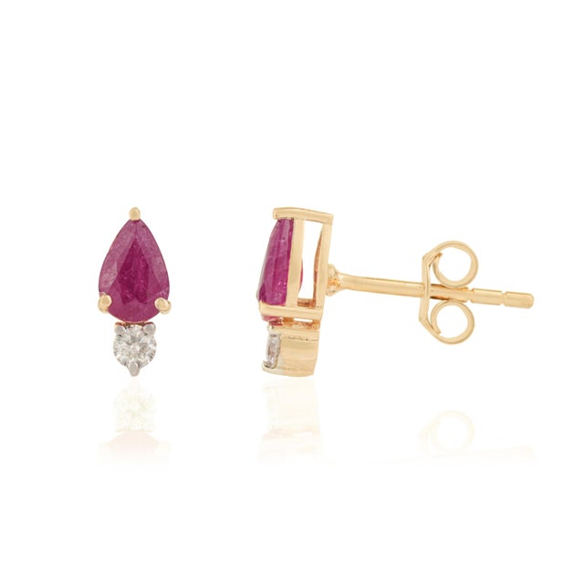 1ct Natural Ruby & Diamond Toi Et Moi Stud Earrings in 14k Yellow Gold- 2 Pieces For Sale - Image 4 of 15