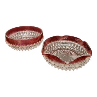 Vintage Diamond Point Ruby by Indiana Glass Company, 2 Pieces For Sale