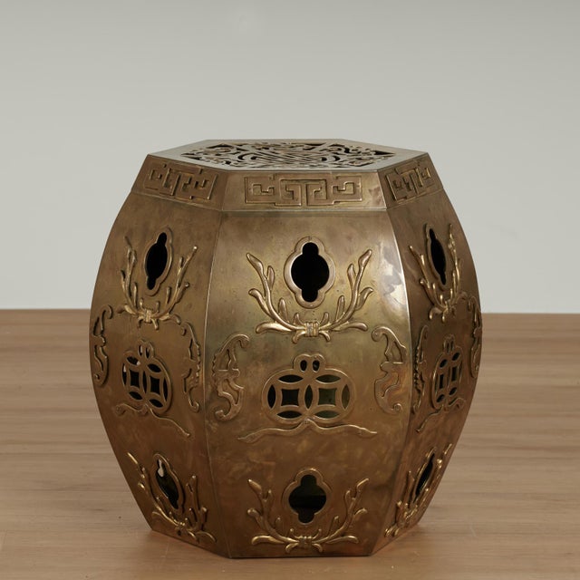 Pair of Vintage Chinese Brass Garden Seats For Sale - Image 10 of 14