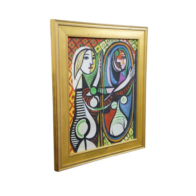 Cubism Late 20th Century Girl Before a Mirror Oil Painting After Pablo Picasso Cubism Canvas Framed 25" For Sale - Image 3 of 11