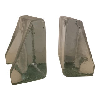 Mid 20th Century Blenko Glass Wedge Bookends-a Pair For Sale