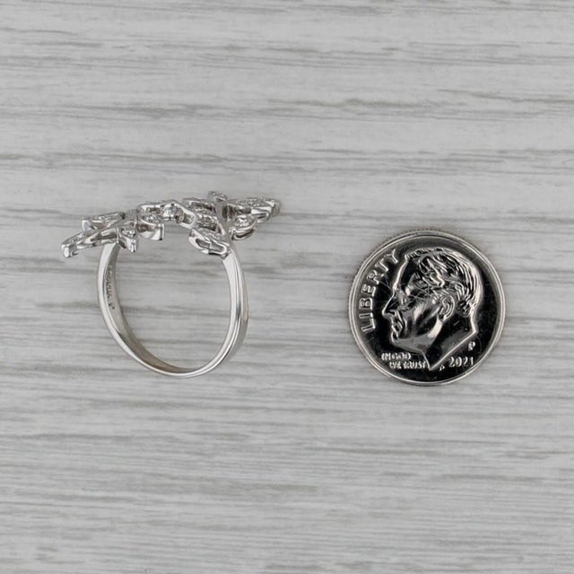 Modern 0.20ctw Vine Work Flower Bypass Ring 14k White Gold Size 6.25 Floral Cocktail For Sale - Image 3 of 8