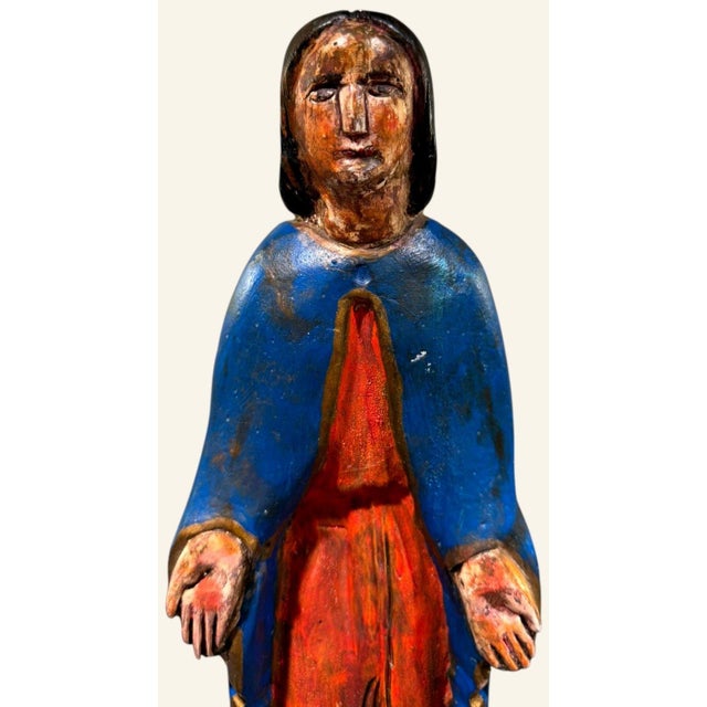 Vintage Hand Carved Wood Jesus Christ Statue Polychrome Folk Art 16.5" For Sale - Image 4 of 10