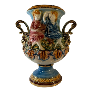 Capodimonte Porcelain Double Handled Urn Vase Boy and Girl