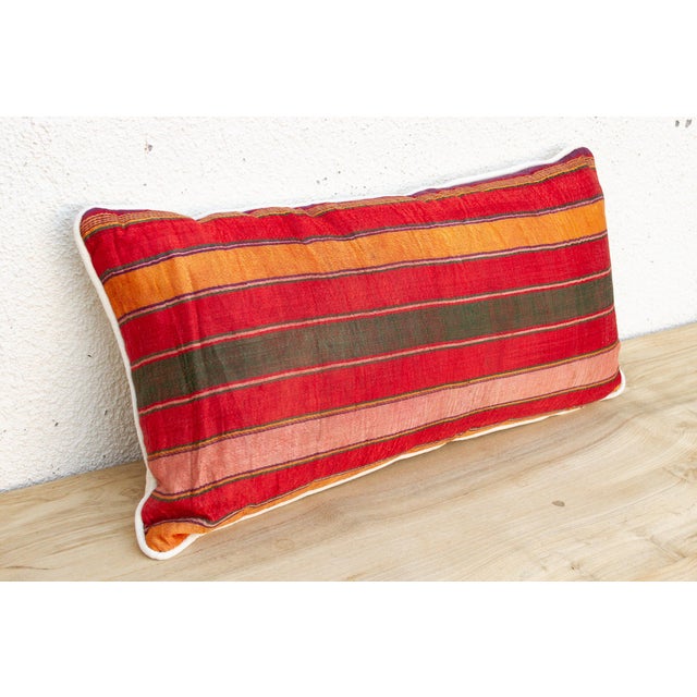 Indian Mahi Striped Gujarati Mashru Lumbar Pillow For Sale - Image 3 of 7