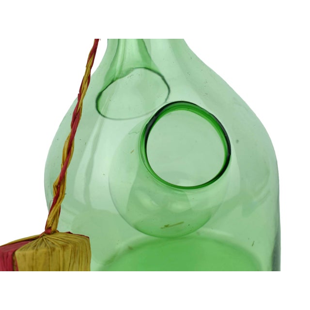 Vintage Hand Blown Italian Green Glass Wine Decanter Carafe With Ice Chamber Chiller and Stoppers For Sale - Image 6 of 10