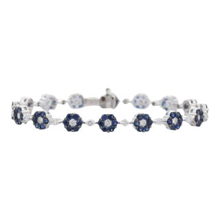 5.09ct Sapphire Diamond Floral Bracelet in 18k White Gold- Gift for Her For Sale