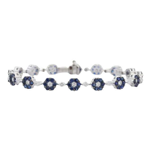 5.09ct Sapphire Diamond Floral Bracelet in 18k White Gold- Gift for Her For Sale