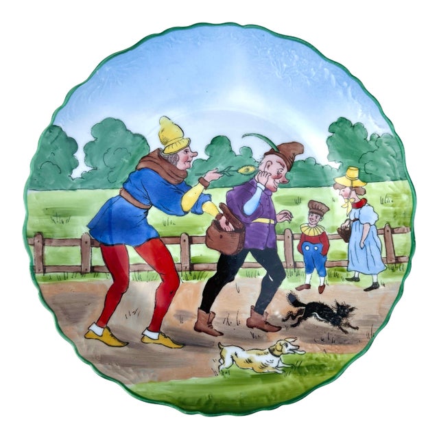 Antique Charles Ahrenfeldt Saxe Porcelain Plate – Hand-Painted Comic Village Scene For Sale