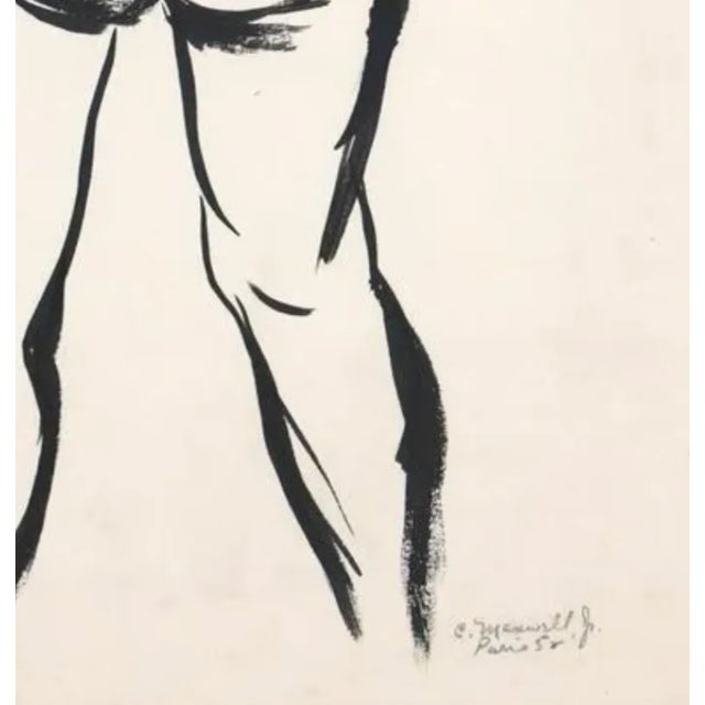 Chester Maxwell Jr drawing of a female nude from the rear. Signed lower right and dated 1952, Paris.
