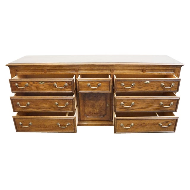 Wood Bassett Furniture Solid Walnut Early American 72" Triple Door Dresser 260-2060-247 For Sale - Image 7 of 15