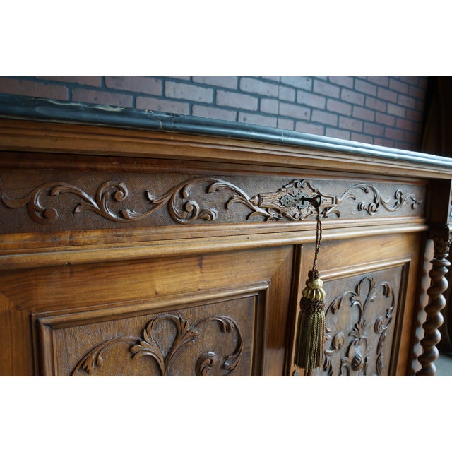 Antique English Style Walnut Marble Top Buffet For Sale - Image 4 of 7