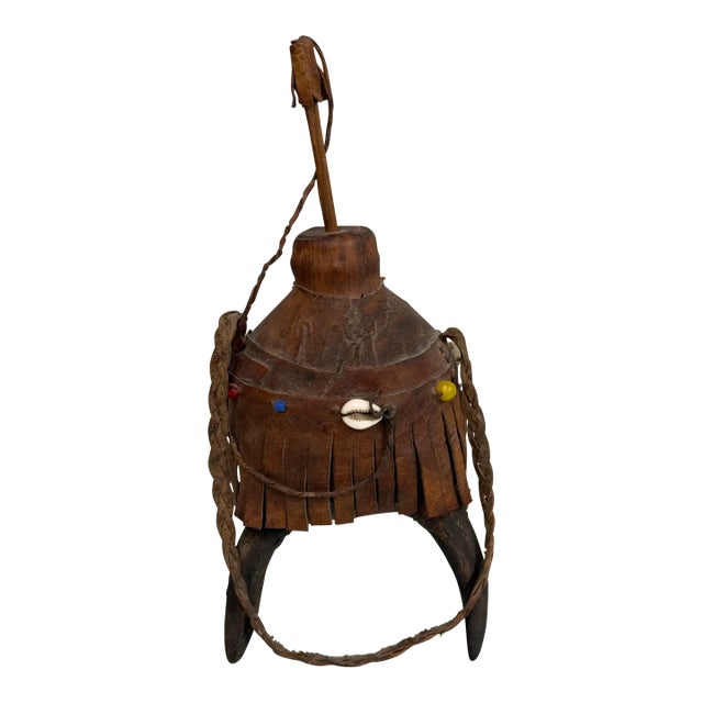 Handcrafted Nubian/Egyptian Leather Kohl Eyeliner Jar With Cowrie Shells For Sale