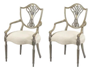 Contemporary Antique Style Shield Back Dining Arm Chairs - Set of 2