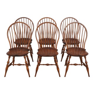 Set of 6 Dr Dimes Mixed Wood Fan Back Windsor Dining Chairs For Sale