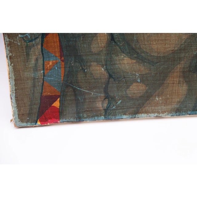 1970s French Semi-Nude Male Mixed Media on Canvas Painting, Unsigned (Gay Subject) For Sale - Image 6 of 12