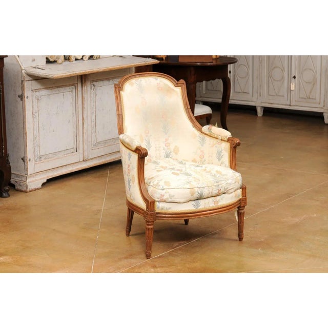 Wood French Louis XVI Period Late 18th Century Walnut Bergère Chair with Curving Back For Sale - Image 7 of 12