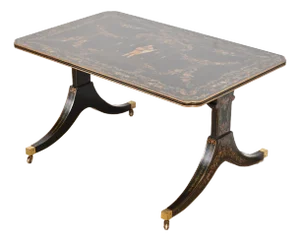 Baker Furniture Style Italian Regency Hand Painted Black Lacquered Coffee Table, Circa 1960s