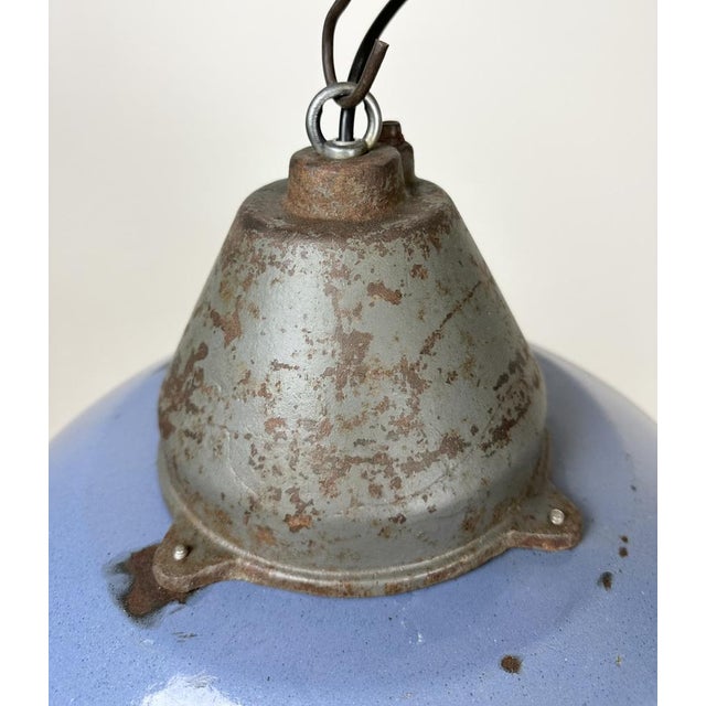 1960s Industrial Blue Enamel and Cast Iron Pendant Light, 1960s For Sale - Image 5 of 16