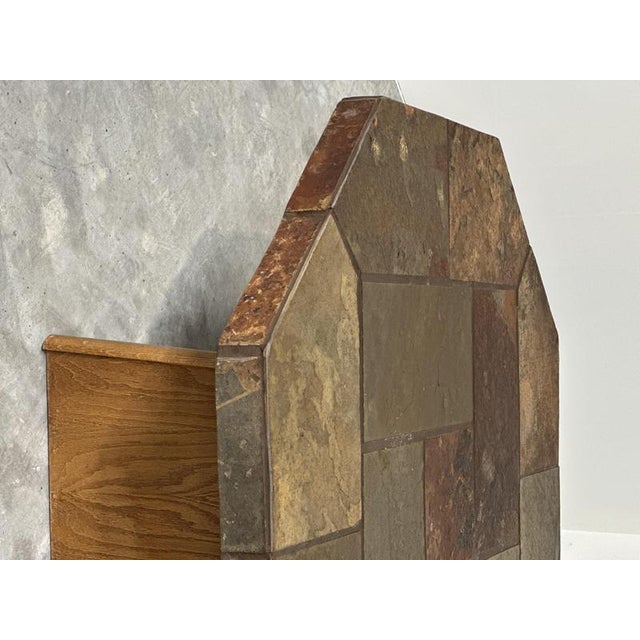 Brutalist Large Vintage Brutalist Slate Mosaic Coffee Table with Oak Pedestal Base For Sale - Image 3 of 16