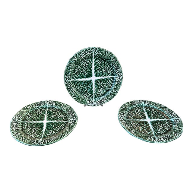 Late 20th Century Secla Green Cabbage Leaf Dessert/Salad Plates Made in Portugal - Set of 3 For Sale