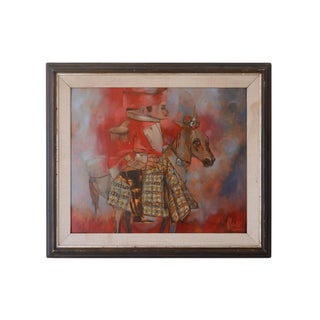 1960s Mid Century General on Horse Caricature Painting For Sale