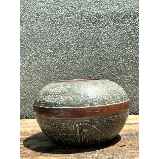Vintage Engraved Ceramic Vase For Sale In West Palm - Image 6 of 12
