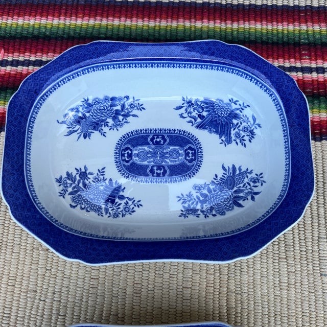 Chinoiserie Pair of Copeland Spode Fitzhugh Blue Oval Vegetable Bowls, Circa 1960’s For Sale - Image 3 of 12