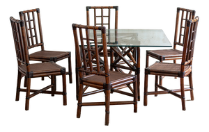 Bamboo and Glass Dining Set, 1970s, Set of 7